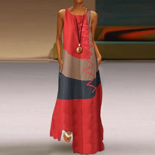 Women's Design Retro Dress Round Neck Long Dress Fashion Pocket Sleeveless Dress