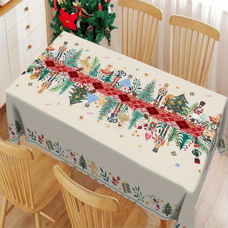 Christmas Printed Tablecloth Holiday Xmas Party Table Cover Decorative Dining Table Cloth for Home Kitchen Rectangular Round