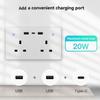 13A 2-way Smart Standard Wall Socket UK Outlet USB Type-C Charging Ports WiFi Remote Energy Monitoring Plug Touch Switch