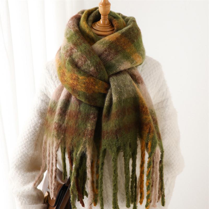 

Luxury Winter Scarf for Women Imitation Cashmere Warm Plaid Pashmina Shawl Wraps Female Thick Soft Poncho Bufanda Tassel Echarpe 220x52cm