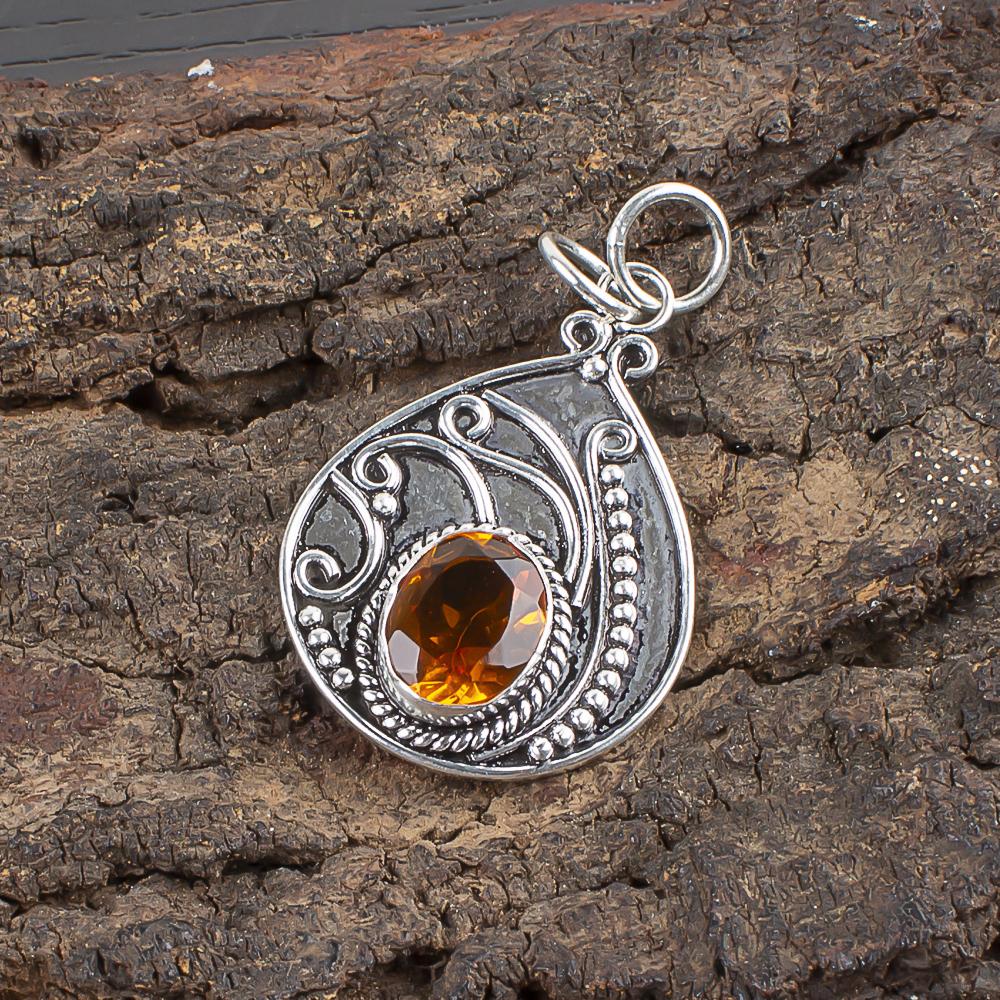 

Citrine Pendant, 925 Solid Sterling Silver Gemstone Jewelry, Handmade Pendant, Gift For Her 1.45 Inches жёлтый
