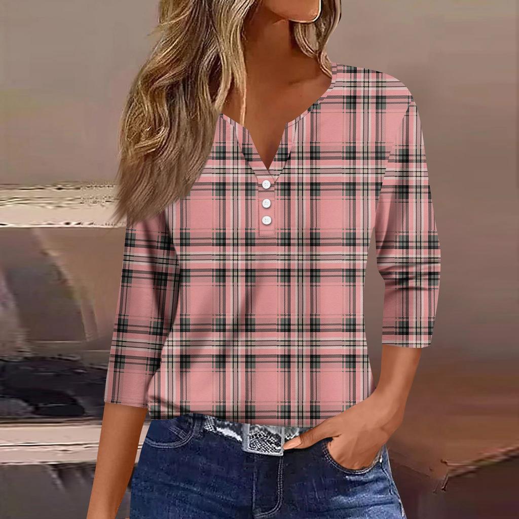 Women's Fashion Casual Three-quarter Sleeve V-neck Floral Print Top