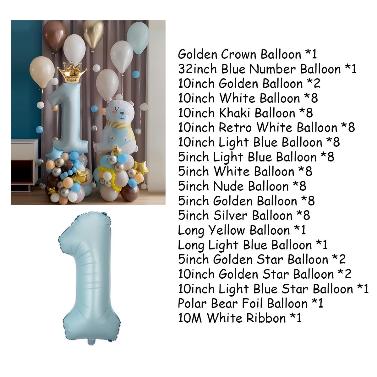 

Набор воздушных шаров с полярным медведем, макароны, синие воздушные шары, украшения для первого дня рождения, детский праздничный декор Number 1
