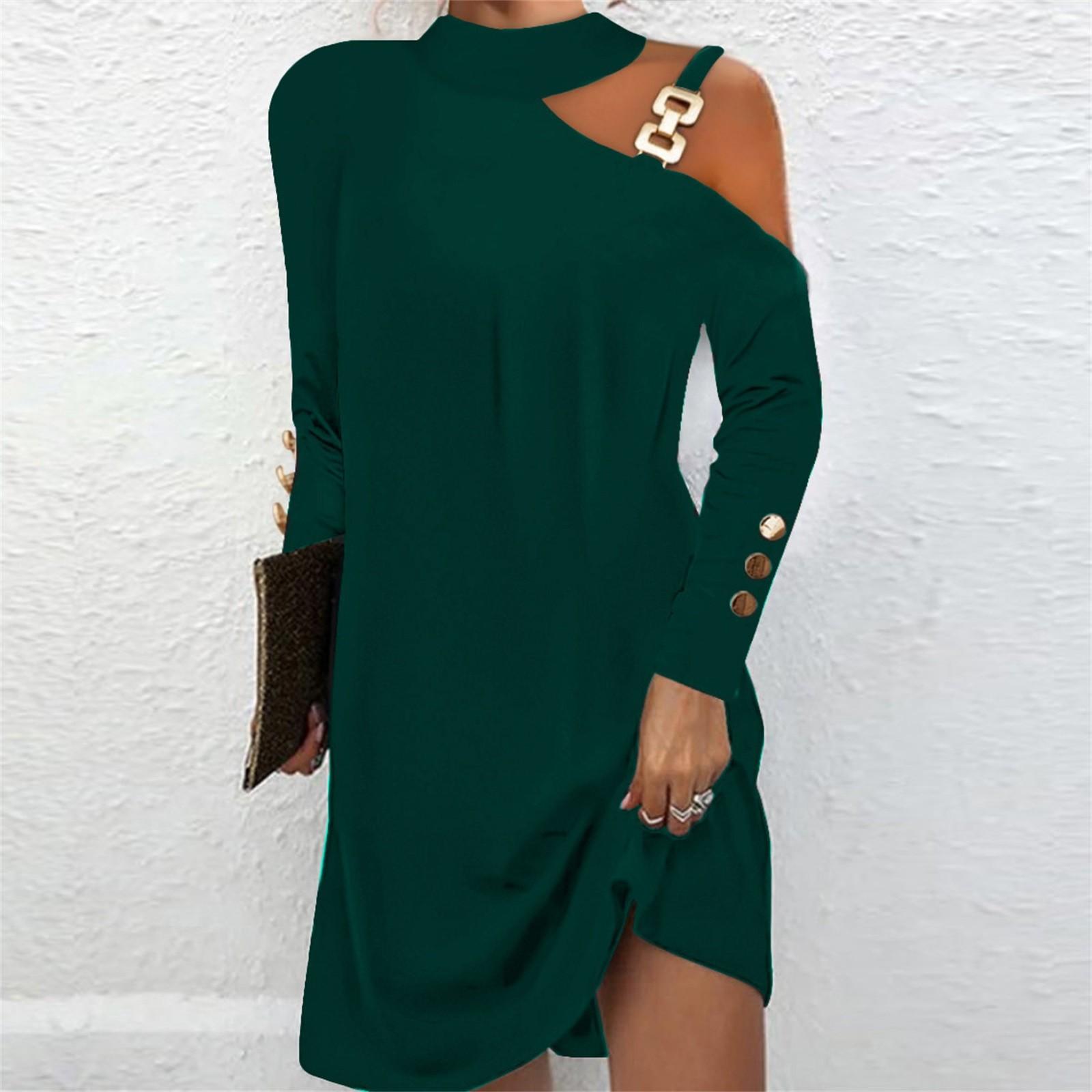 

Женское повседневное однотонное облегающее платье с круглым вырезом и открытыми плечами, длинными рукавами XXL