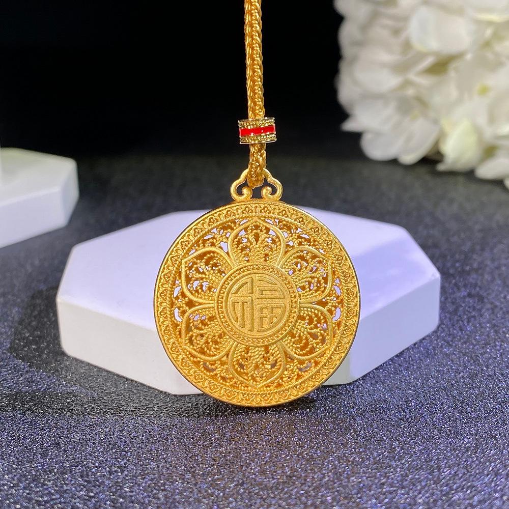 

Золотая подвеска с иероглифом Фу: Древний стиль, Плетеная веревка, Дизайн «Пять благословений» Copper Material