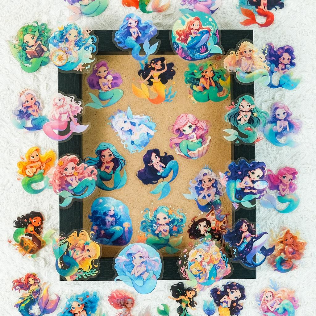 50 Fairy Tale Mermaid Princess Transparent Stickers Children's Reward Stickers DIY Photo Frame Glass Bottle