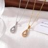 Fashion Minimalist Stainless Steel Jewelry 18k Gold Plated Waterproof Hollow Water Drop Shape Zircon Pendant Necklace YF6041