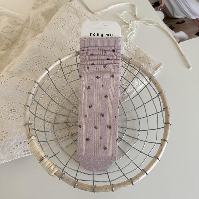 Female Spring and Autumn Sweet Light Pink Tie Bowtie Boneless In The Tube Pile Pile Socks