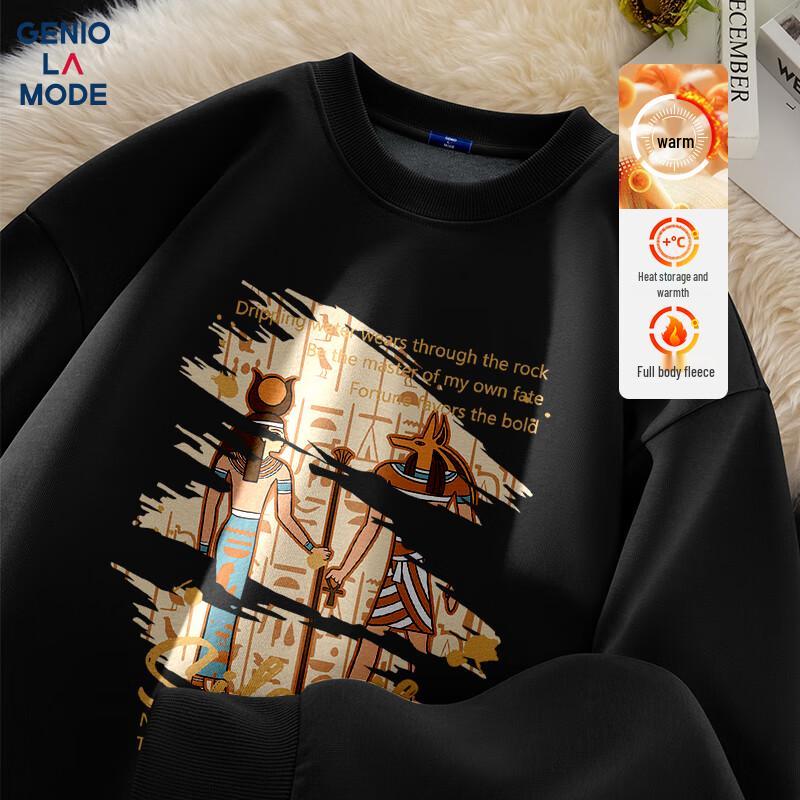 

GENIOLAMODE Men s Fleece-Lined Letter Print Crewneck Sweatshirt XL