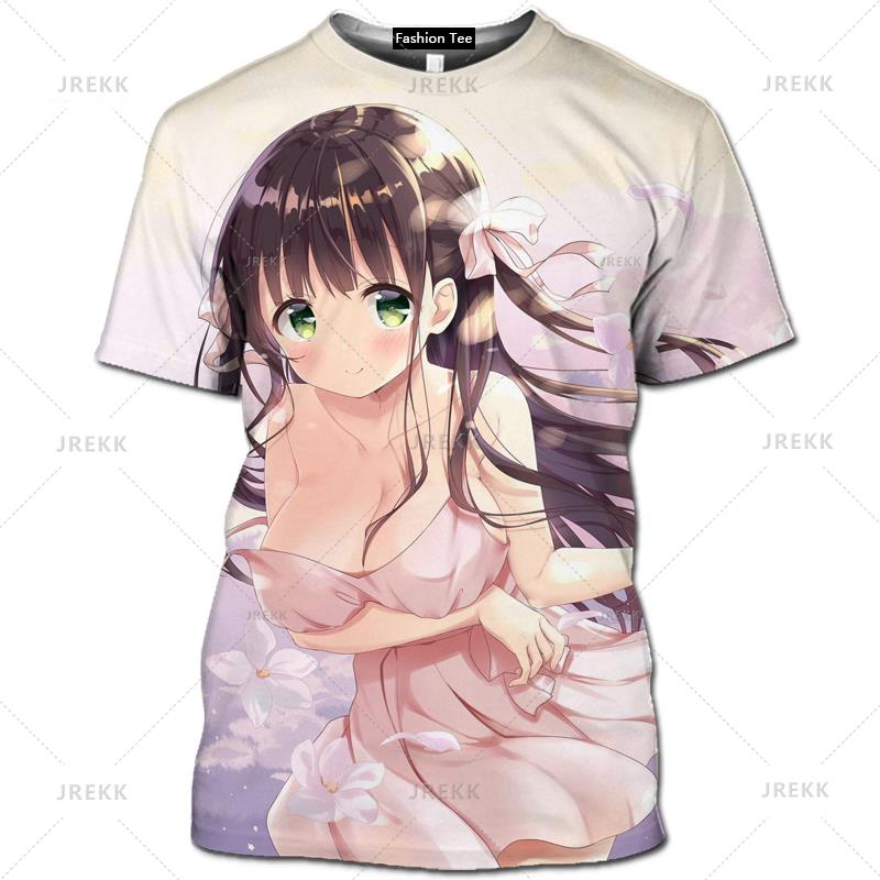 Japan Anime Kawaii T Shirt 3D Printed Sexy Senpai Girl Short Sleeved Hentai Bikini Ropa Hombre Men Casual Cosplay Loli Waifu Tee