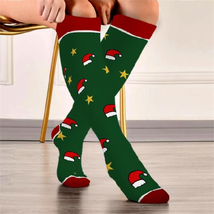 3 Pairs Christmas Pattern Athletic Wide Calf Compression Socks for Men and Women Running Flight Travel Nurses Pregnant