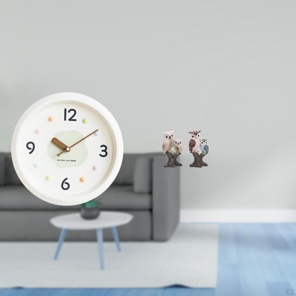 Contemporary Silent Wall Clock with Large Numerals And Realistic Owl Figurine Sculpture for Home