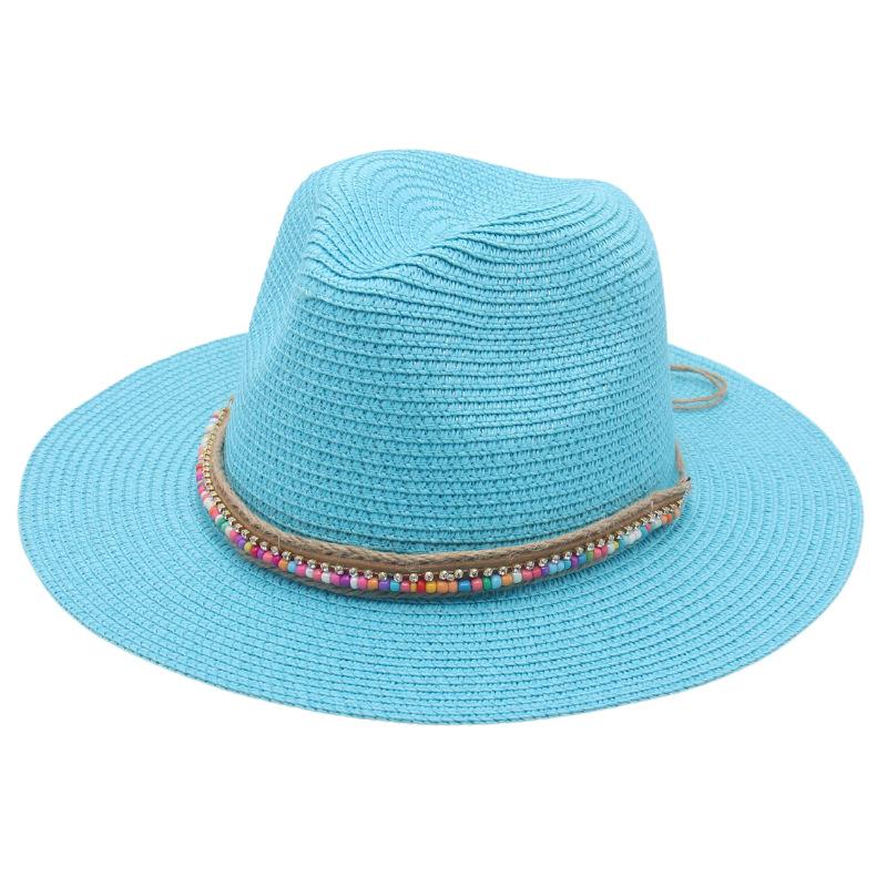 New summer ethnic style Panama straw hat colorful bead accessories dance performance beach sunshade top hat