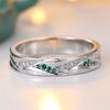Small Stone Green Crystal White Zircon Rings For Women Trendy Silver Color Bridal Engagement Band Wedding Jewelry Versatile Gift
