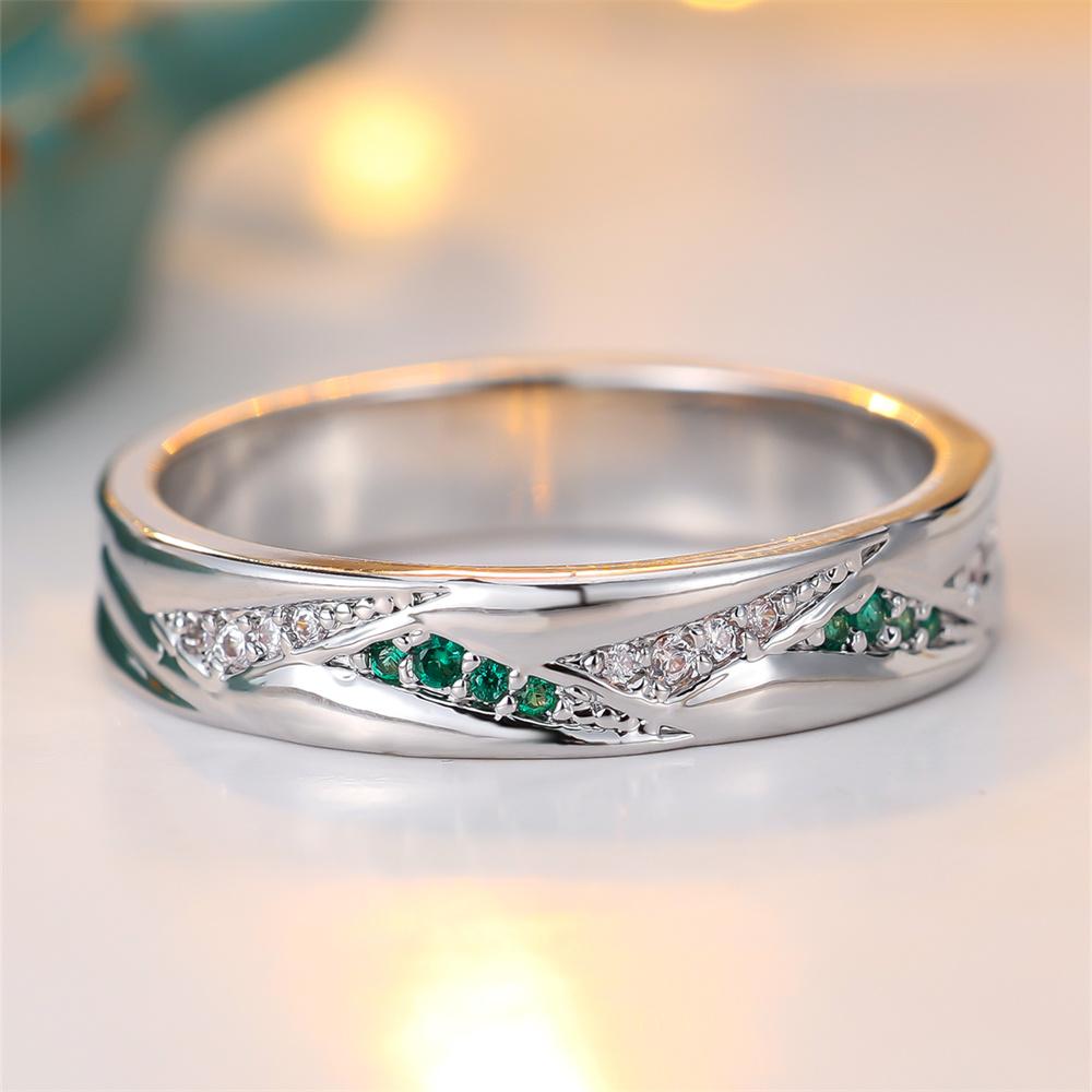 Small Stone Green Crystal White Zircon Rings For Women Trendy Silver Color Bridal Engagement Band Wedding Jewelry Versatile Gift