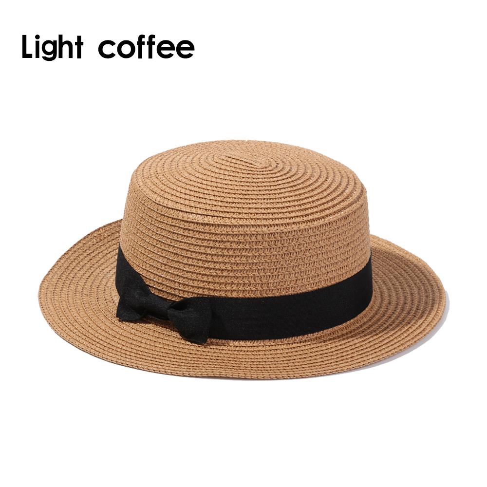 For Women Girls Flat Brim Bowknot Breathable Sun Hat Beach Hat Panama Straw Cap