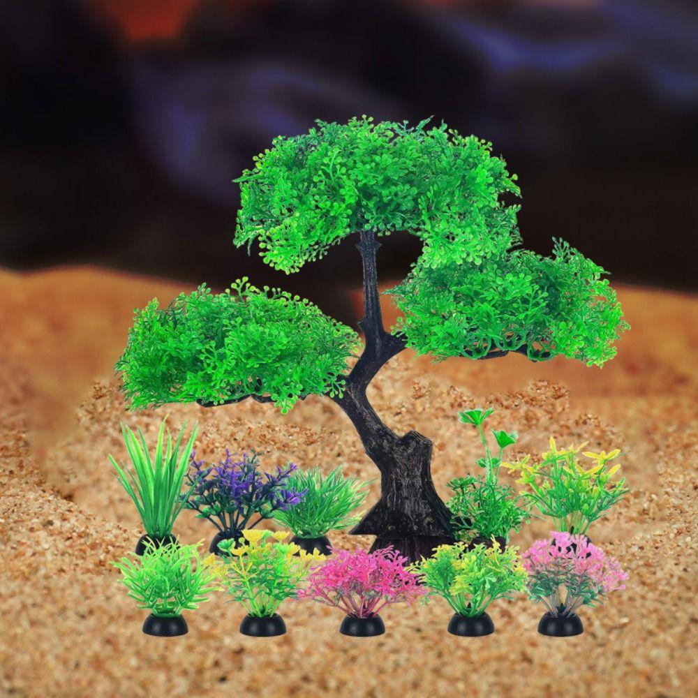 Lifelike Cherry Blossom Tree Plants Plastic Aquatic Plants Ornament  For Goldfish Betta Fish Tank