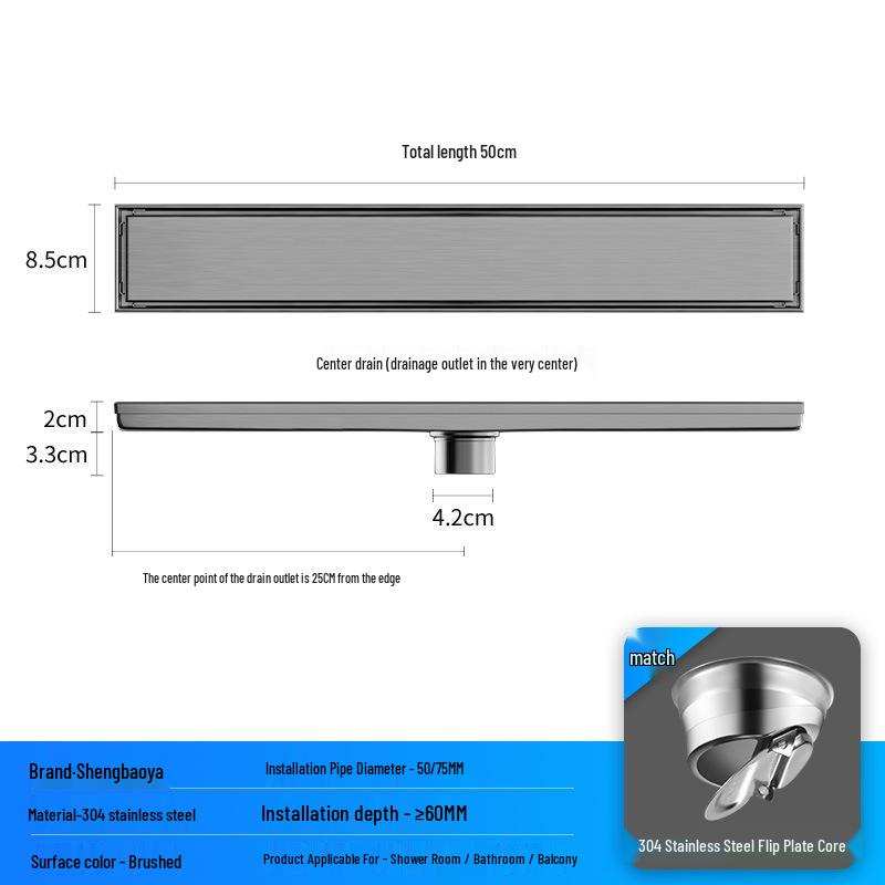 Bright Light 304 Stainless Steel Invisible Floor Drain - Odor-Resistant for Hotel Showers