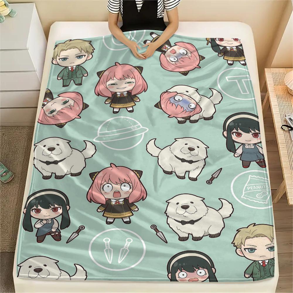 Spy x Family Chibi Character Art Set Flannel Blanket, Birthday & Holiday Gift, Soft Warm Throw for Home Decor.chl