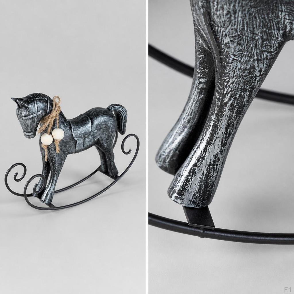 Handgefertigtes Schaukelpferd-Ornament | Rustikales geschnitztes Aussehen, mit Metallbasis, für Kinderzimmer