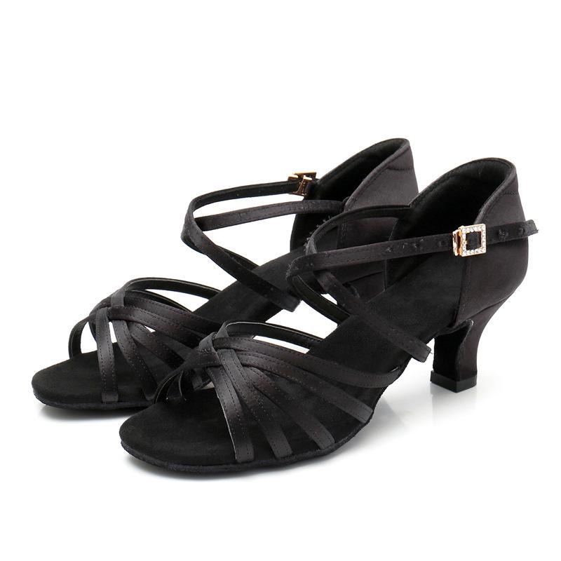 Silk Women's Latin Ballroom Dance Shoes - Soft Sole, Mid-High Heel