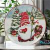 Festlig julnisse med kardinalfåglar Scen Rund Trä Hängande Plakett Vinterhögtid Väggkonst Dekoration Säsongsbetonad Inomhus Hängande Skylt Prydnad