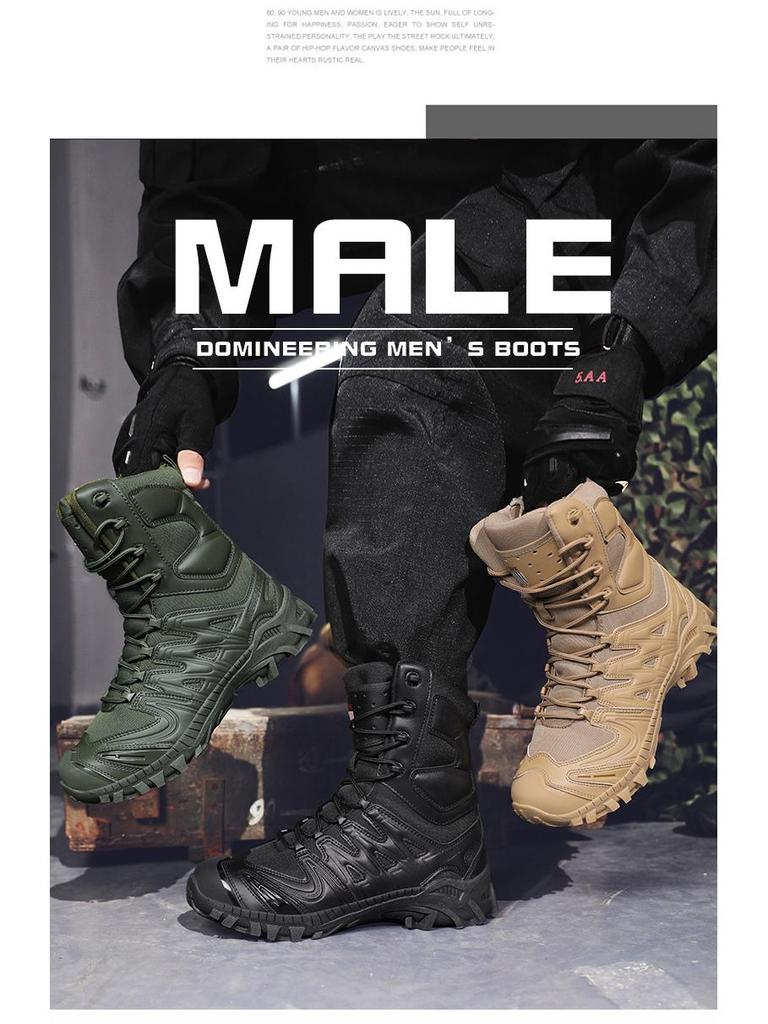 Men's Plus Size High-Top Tactical Combat Boots - Non-Slip Desert Outdoor Footwear