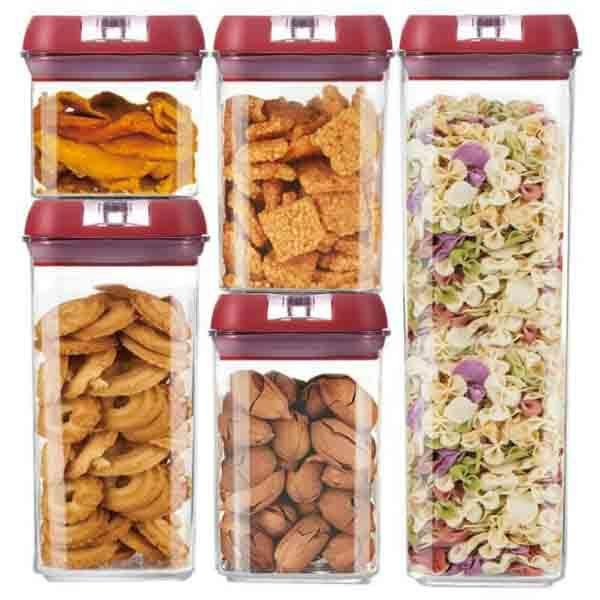 5Pcs / Set Food Storage Box Sealed Grain Storage Tank Dried Grains Container with Lid-Transparent Food Organizer