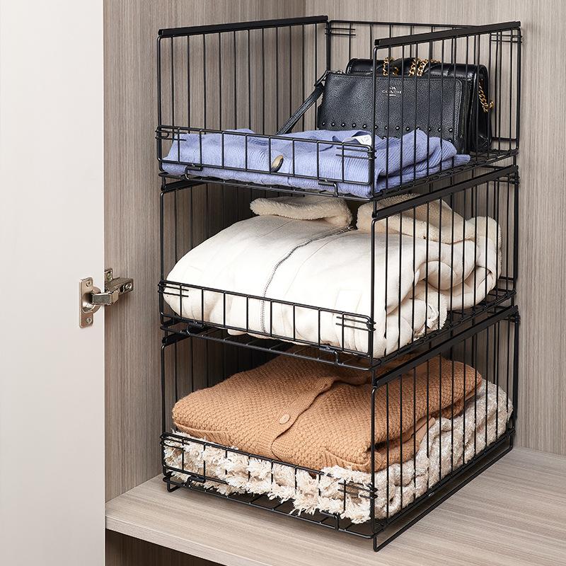 Organizador de Armario Armario de Ropa Cesta de Almacenamiento Alambre de Hierro Estante Apilable para Armario Percheros para Ropa Calcetines Ropa Interior