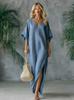 European and American New V-neck Bat Sleeve Split Ends Loose Temperament Dress Long Dress Women's Clothing