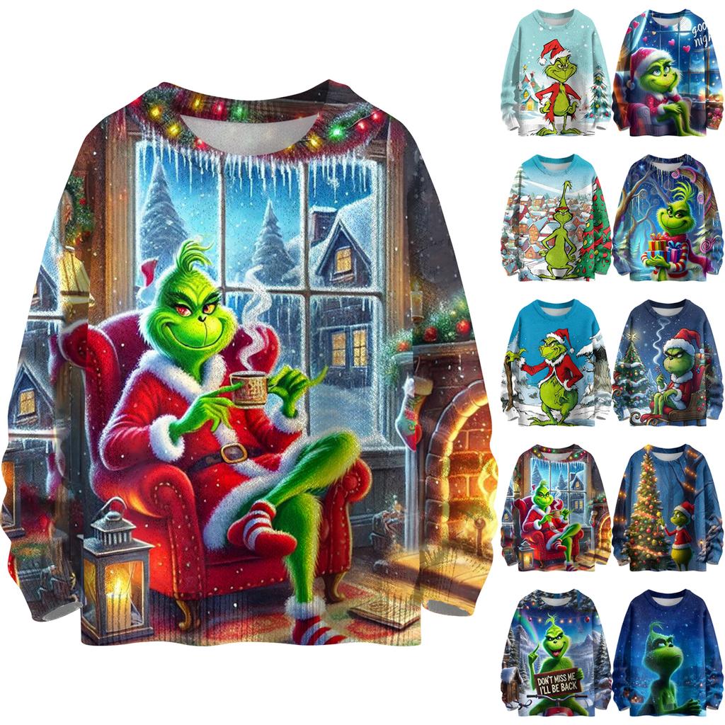Ladies' Fashionable Casual Long Sleeved Christmas Cute Printed Round Neck Knitted Yarn