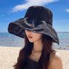 Big edge bucket hat women's summer sweet tie pearl lace flower UV anti-UV sunshade basin hat