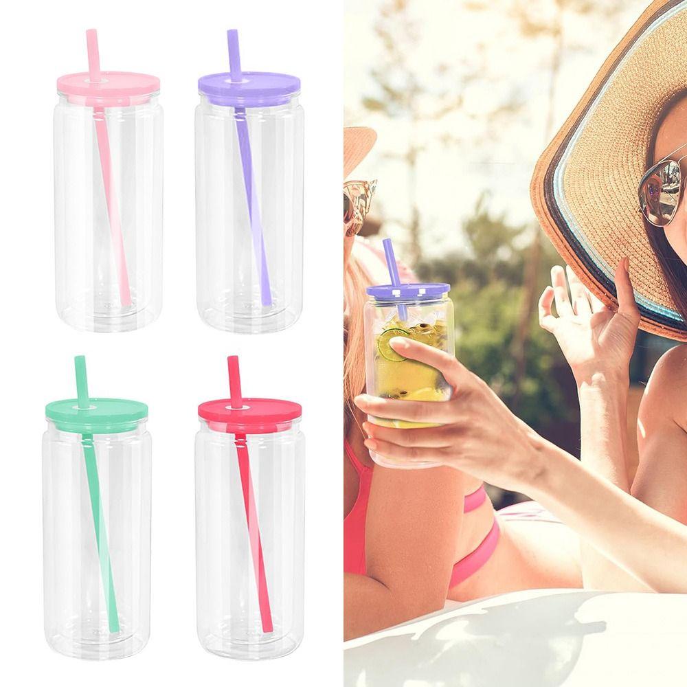 Acrylic Mason Jar Cups Pre Drilled Hole Snow Globe Tumbler NEW Beverage Mugs  Wedding Party