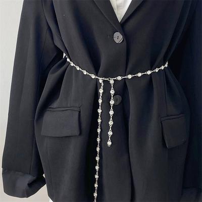 Waist Chain Ladies Decorative Thin Belt Simple With Dress Silver Diamond Pearl Iron Chain Small Belt Skirt