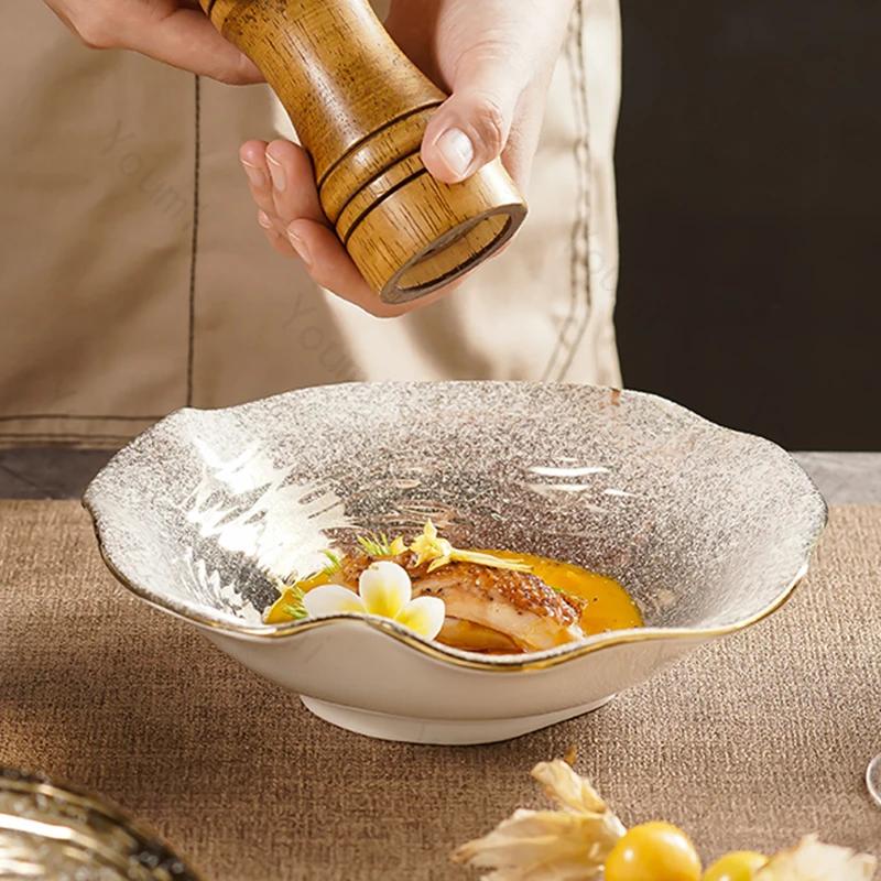 Creative Lotus Leaf Ceramic Bowls Light Luxury Restaurant Salad Dessert Bowl Retro Exquisite Fruits Plates Household Tableware