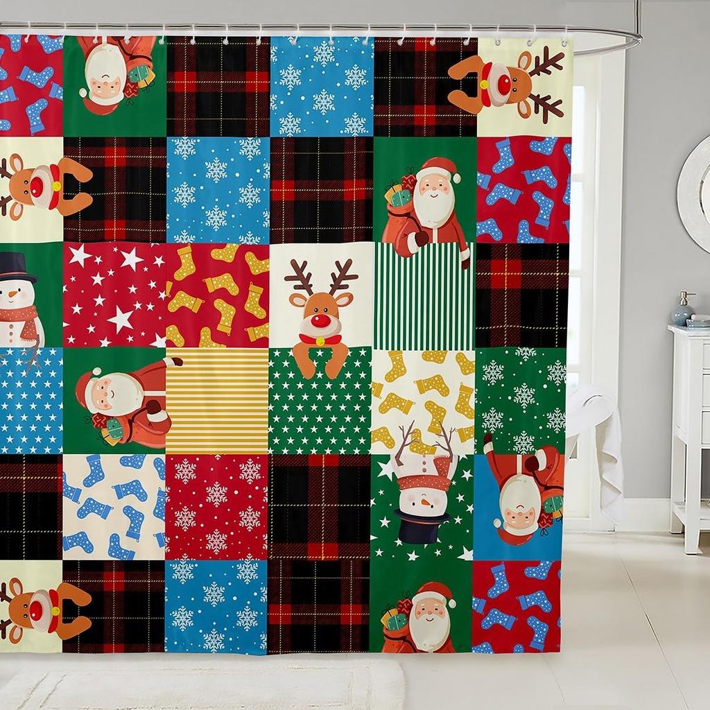 Christmas Puppy Shower Curtains Festive Pet Bathroom Curtain Kids Women Men Cute Dog Bathroom Accessories Xmas Tree Snowflake