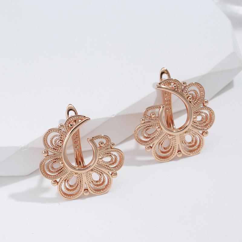 New  Rose Gold Drop Earrings For Women Unusual Metal Sculpture Flower Earrings Fashion Ethnic Bridal Vintage Jewelry