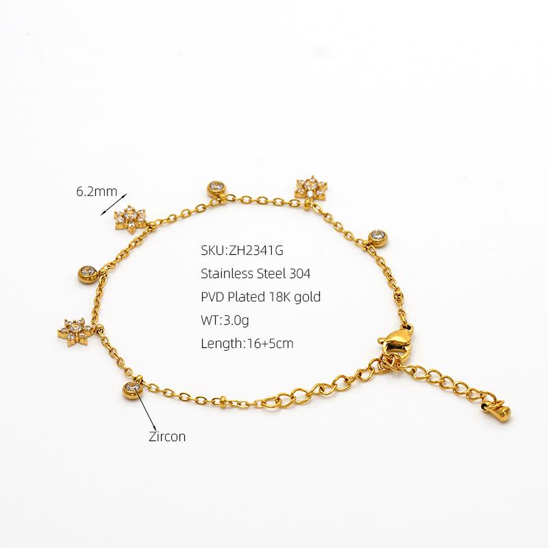Trendy Bracelet Women's 18K Gold Plated Stainless Steel Fashion Star Moon Light-Luxury Minimalist