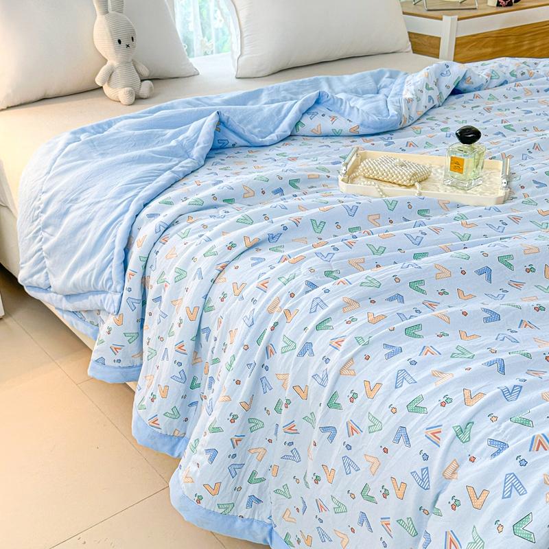 New Washed Cotton Summer Quilt Air Conditioning Core Printed Small Fresh Quilt Fresh Breathable Quilted Duvet Bedding