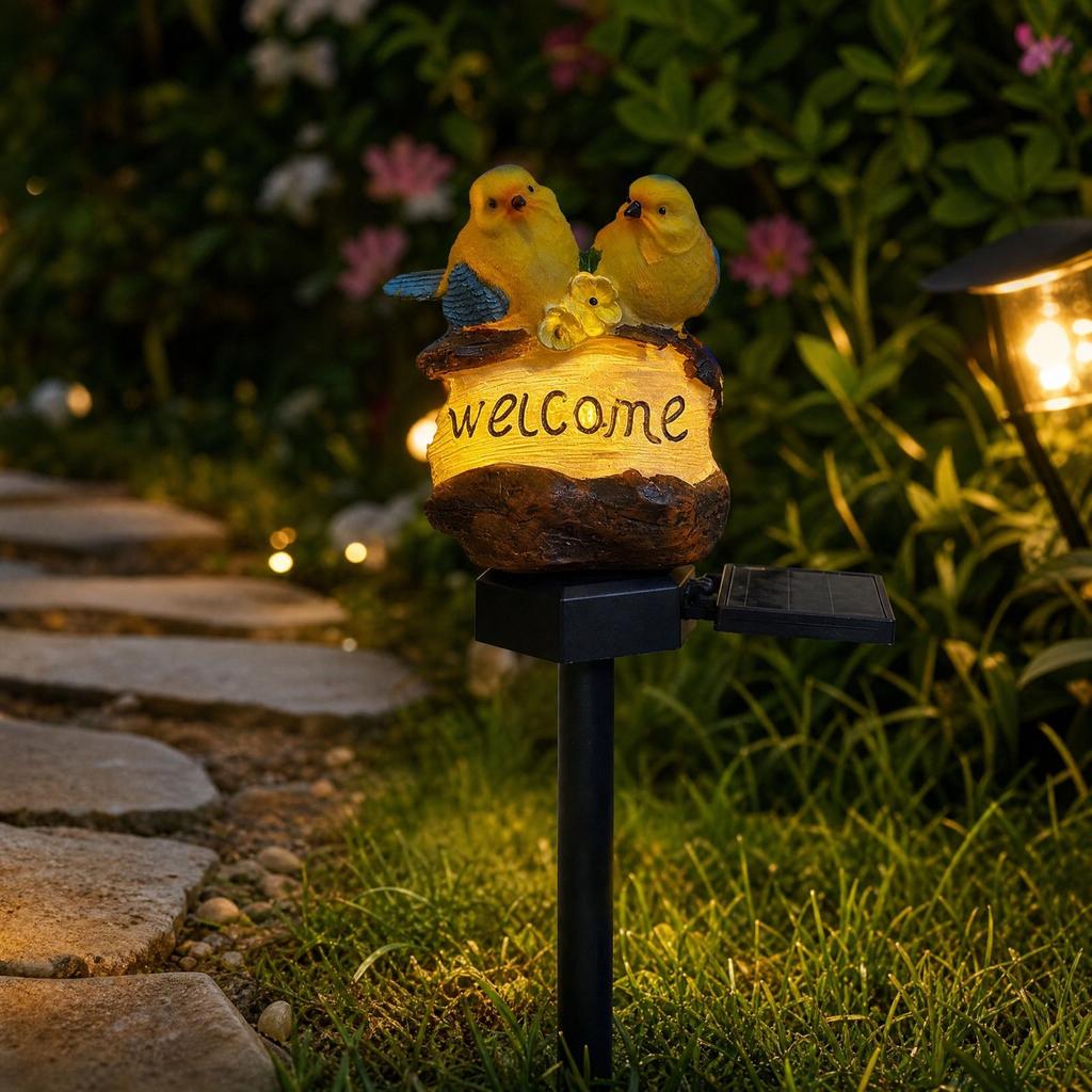 Outdoor Garden Light with Resin Animal Statue, Decorative Ground Stake for Yard Patio