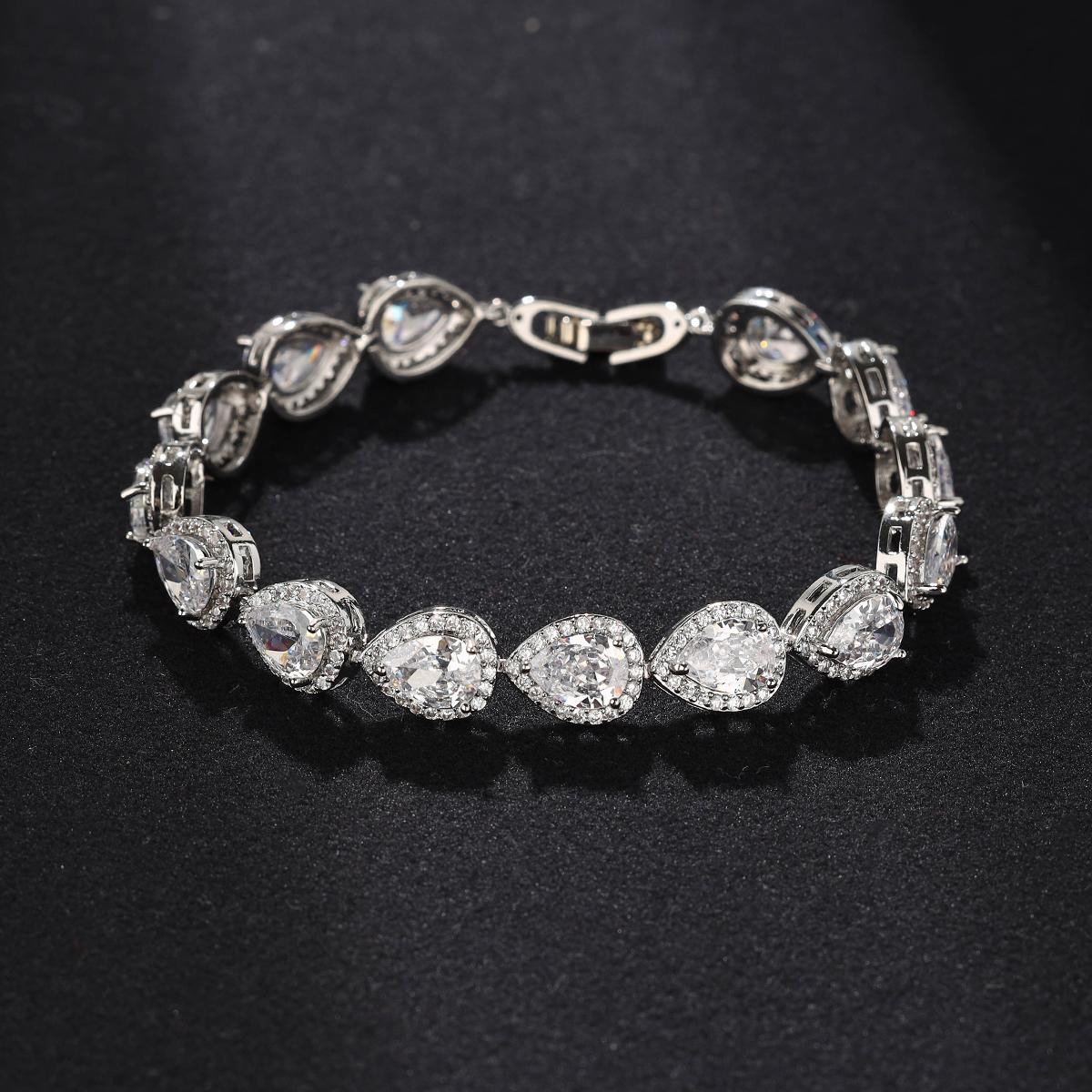 Micro inlaid exquisite AAA drop zircon bracelet feminine bridal wedding dress hand ornament Clear&19.5cm