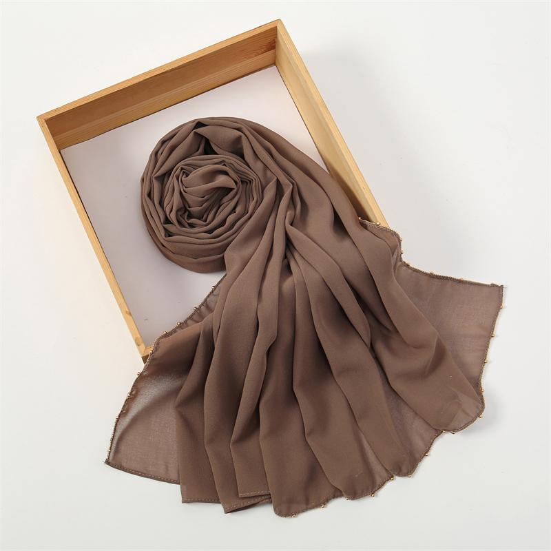 70*180cm Muslim Chiffon Hijab Shawls Scarf Women Solid Color Golden Chain Edge Head Wraps Women Hijabs Scarves Femme Muslim Veil