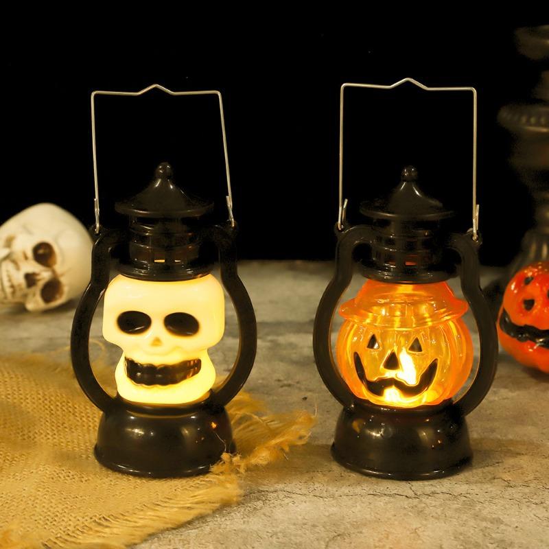LED Halloween Pumpkin Lamp Portable Lamp Candle  Vintage Small Oil  Lamp Halloween Party Home Decoration Horror Props