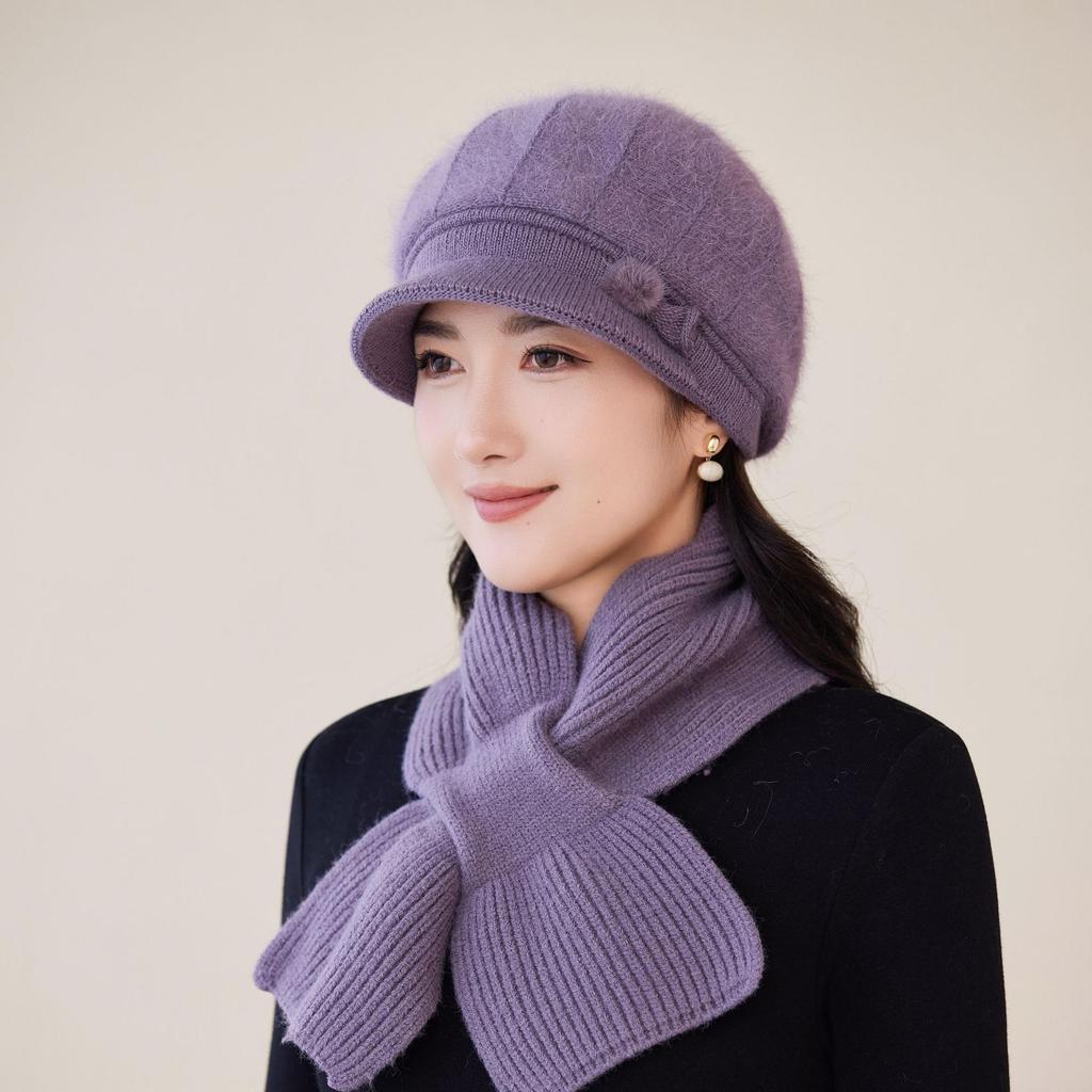 Autumn and Winter Middle Aged and Elderly Mother's Hat Rabbit Plush Woolen Hat Old Lady Duck Tongue Lady Plus Velvet Warm Knitted Hat