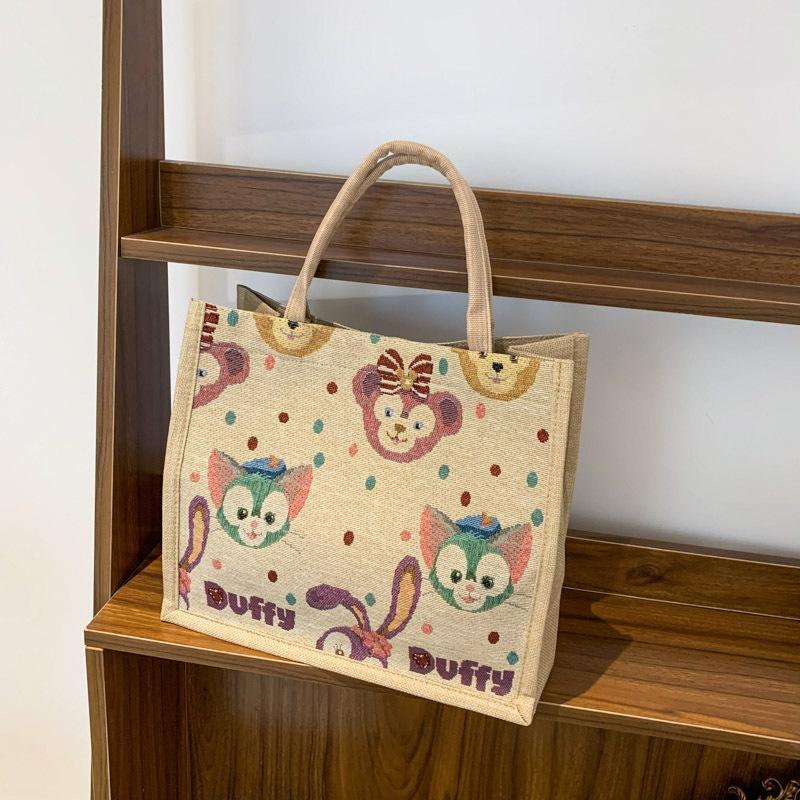 Fresh and Cute Printed Canvas Bag Student Shoulder Bag Linen Woven Large-capacity Tote Bag Women's Storage Bag