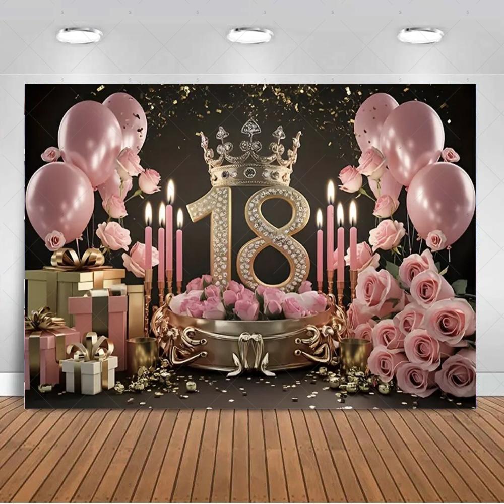 18th  Birthday Partys Decoration Backgound Black Gold Glitter Balloon Banner Women Men Boys Girls Bar Mitzvah Photography Props