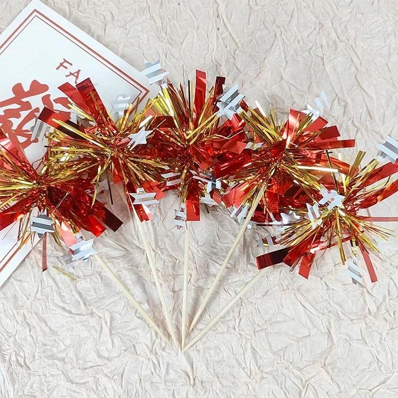 5/20Pcs Birthday Glitter Cake Topper Colorful Fireworks Tassels Cupcake Topper Wedding Baby Shower Baking Dessert Cake Decor