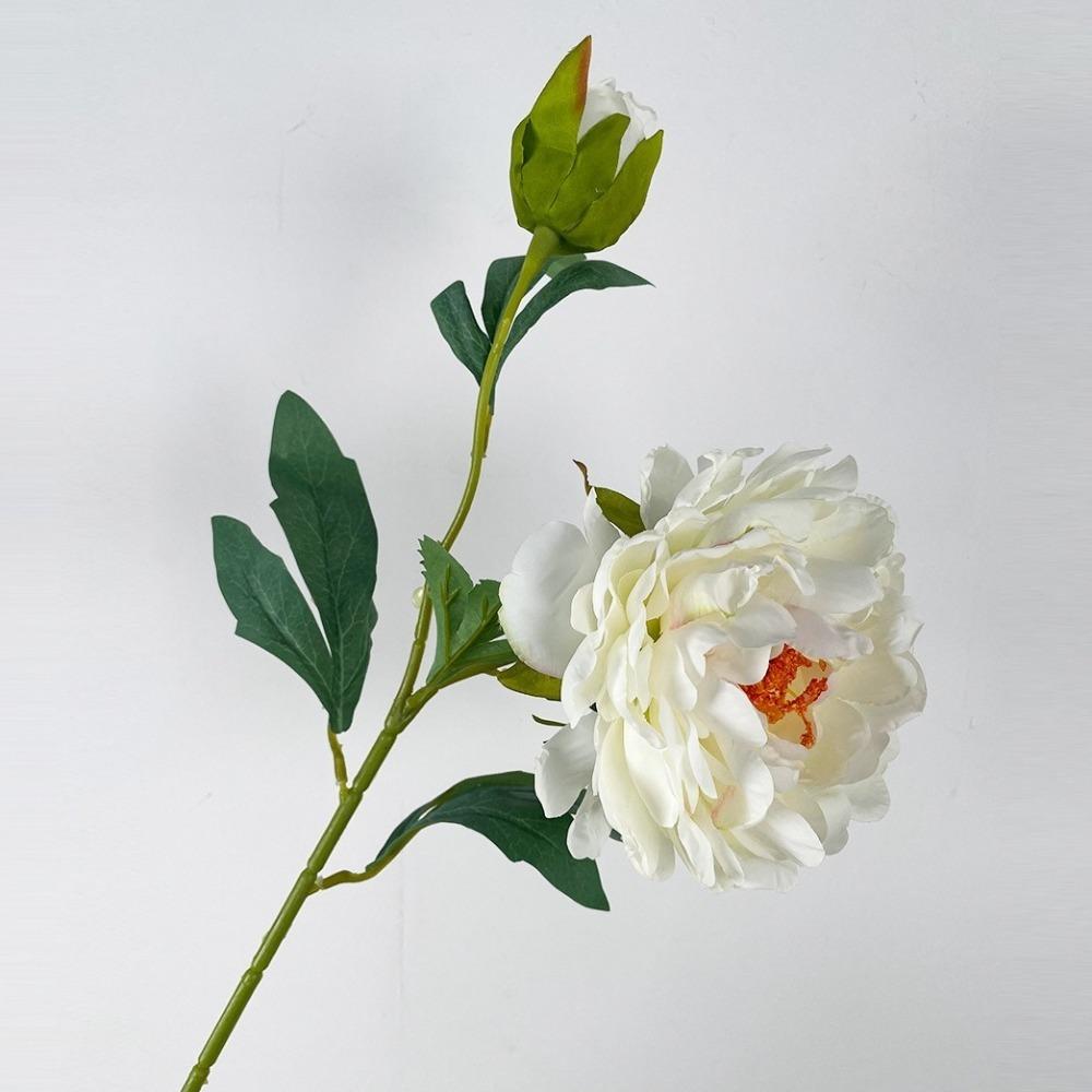 

2 Heads Silk Peony Fake Flowers Silk Cloth 68cm Length Artificial Flower Branch Real Touch Single Peony Branch Table Centerpiece белый