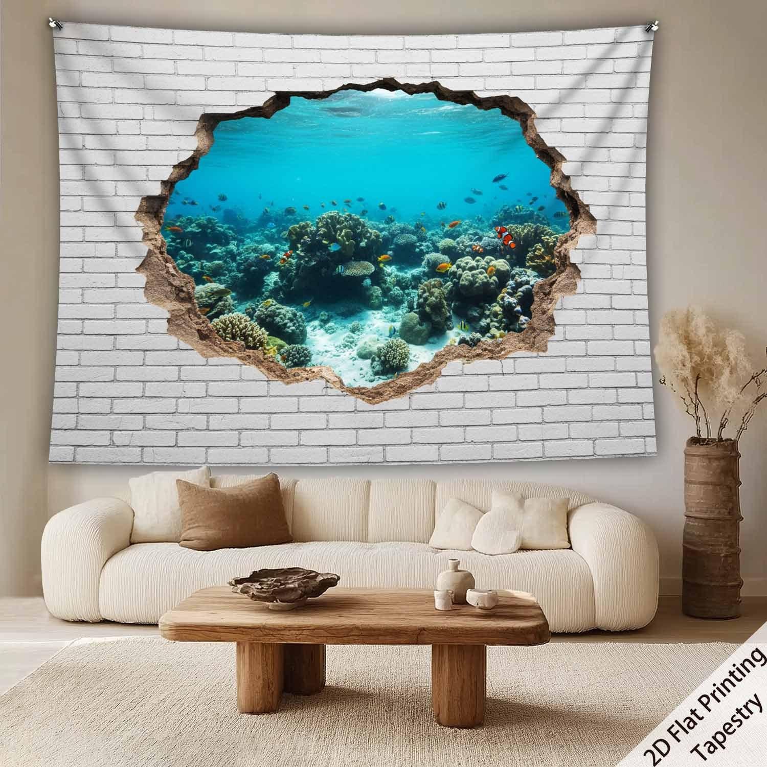 

Coral reef fish school sea scene Digital printing polyester wall tapestry suitable for use in living rooms bedrooms bars party 74x94cm(29x37in)