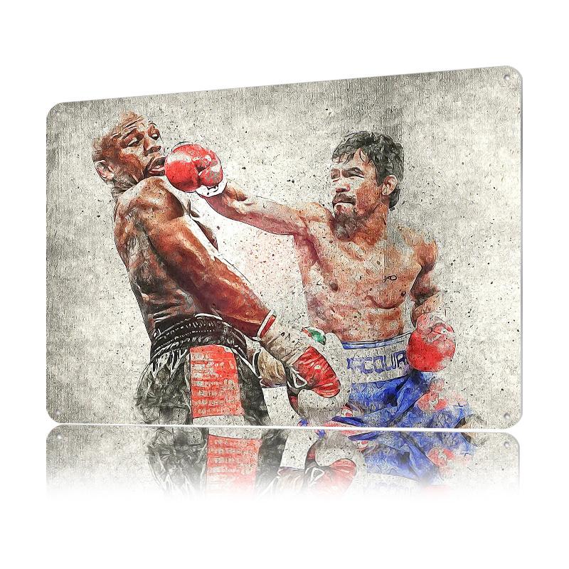 Floyd Vs Manny Pacquiao Tin Poster Customized Wall Art Retro Vintage Metal Signs for Fans Room Interior Accessories Office Decor 20x30cm(7.8x11.8inch)